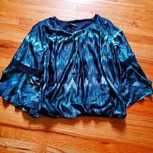 ABG 3X Womens multi color crochet highlight v neck turquoise black blouse NWT